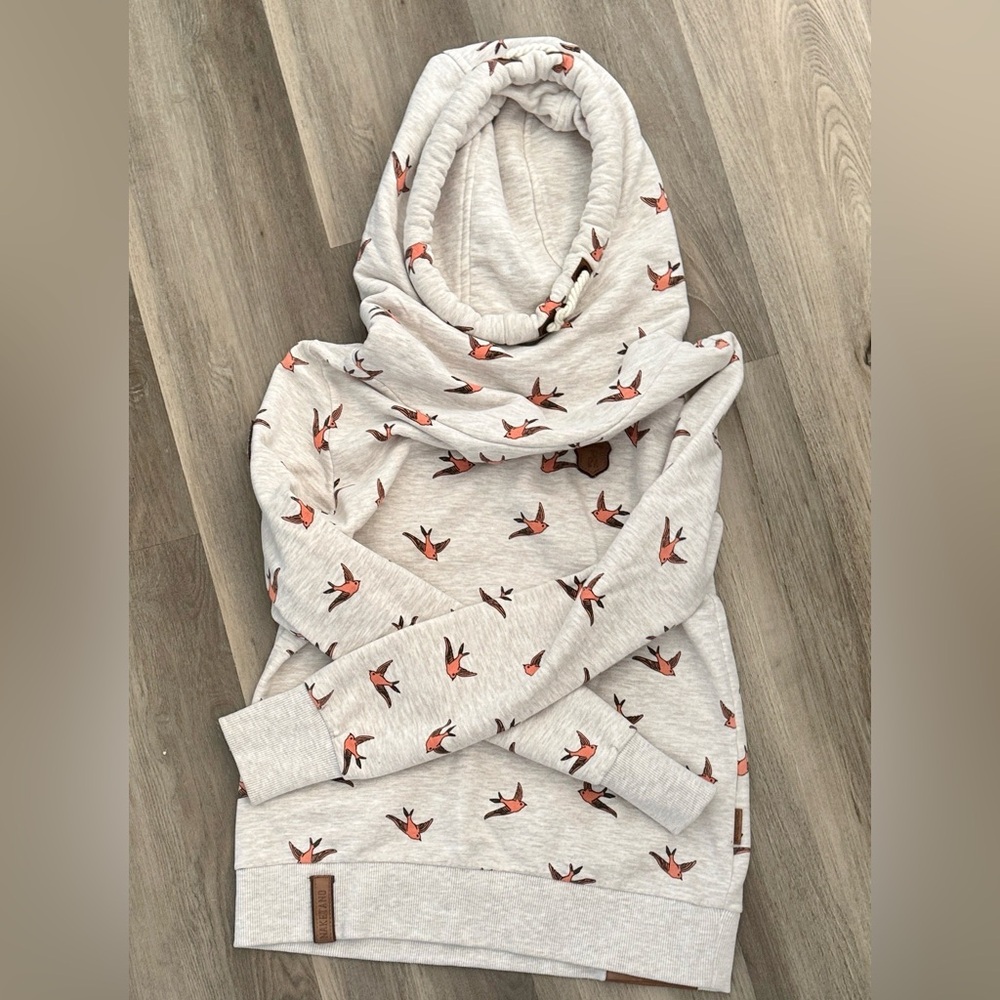 Naketano Cream Cowl Neck Sweater with Bird Design